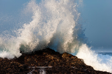 Fototapeta na wymiar High wave breaking on the rocks