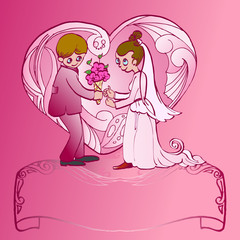 wedding couple in pink