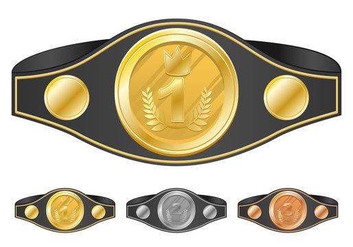 Three champion belts. Vector illustration.