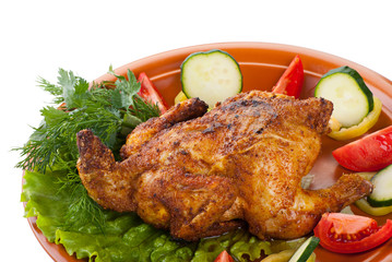 fresh grilled whole chicken with vegetables