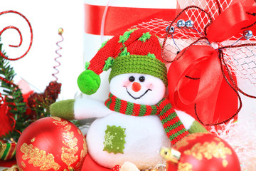 Festive snowman with Christmas light background