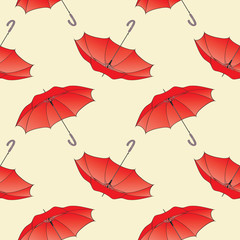 Seamless background pattern of red umbrellas.