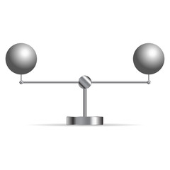Two metallic spheres supported in a cradle over white