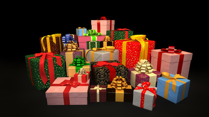presents on the black background