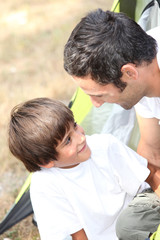father and son at camping