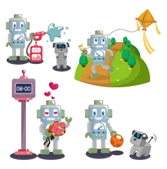 Crédence de cuisine en verre imprimé Robots ensemble de robots de dessin animé