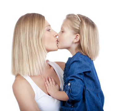 mother and daughter kissing