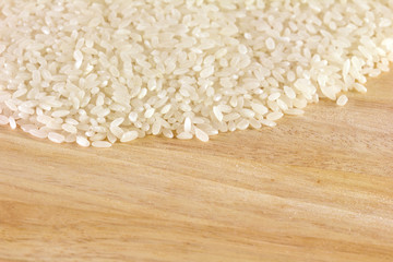 close up white rice on cutting board