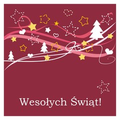 Red vector christmas card with wishes in polish