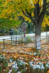Christianity cross near autumn  road