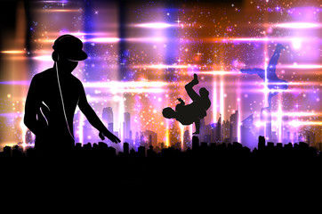 Party DJ sound on city background illustration - 37060808