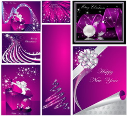 Merry Christmas and Happy New Year collection silver and violet
