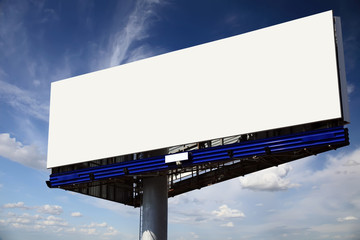 Blank billboard on a blue sky background.