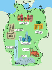 Naklejka premium Germany map with landmarks
