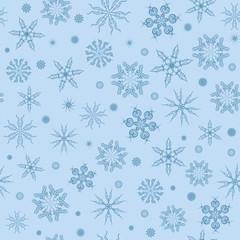 White snowflakes on a blue background.