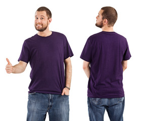 Male posing with blank purple shirt
