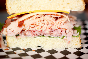 Delicious club sandwich at a cafe.