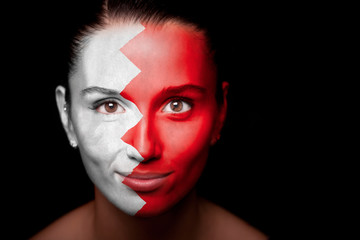 Portrait of a woman with the flag of the Bahrain