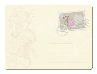 Fototapeta na wymiar vector blank post stamp with magnolia . Vintage style