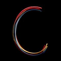 Letter C made from brightly coloured neon lights
