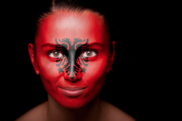 Portrait of a woman with the flag of the Albania