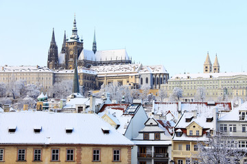 Romantic Snowy Prague gothic Castle