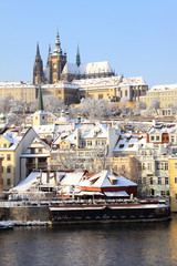 Romantic Snowy Prague gothic Castle, Czech Republic