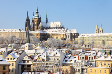 Naklejka premium Romantic Snowy Prague gothic Castle, Czech Republic