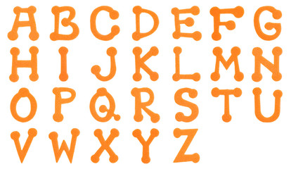 Orange foam alphabet set isolated on white