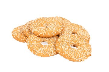 Round cookies with sesame seeds isolated on white
