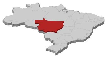 Map of Brazil, Mato Grosso highlighted