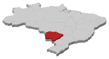 Fototapeta na wymiar Map of Brazil, Mato Grosso do Sul highlighted