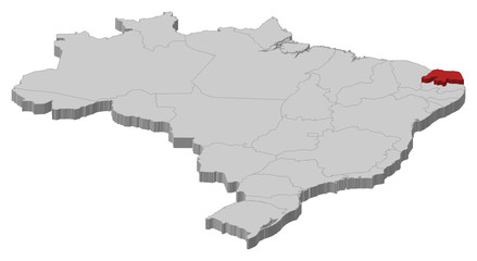 Map of Brazil, Rio Grande do Norte highlighted