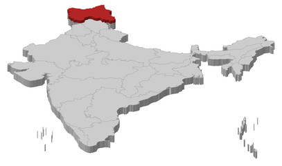 Map of India, Jammu and Kashmir highlighted