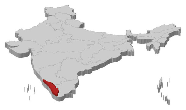 Map of India, Kerala highlighted