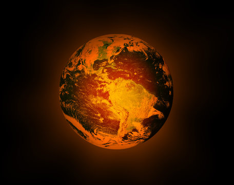 erdkugel - erderw&auml;rmung,  umweltkatastrophe die erde brennt.