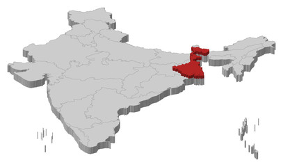 Map of India, West Bengal highlighted