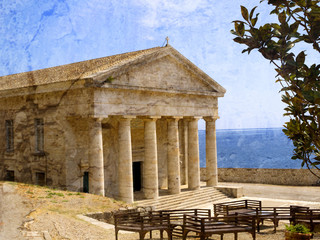 Church by Castle in Corfu Town Greece