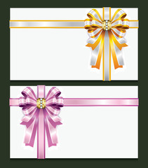 Blank gift card with pink and gold bow