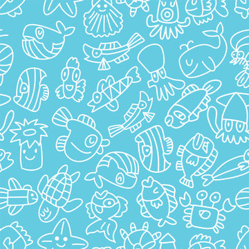 cartoon hand draw fish seamless pattern