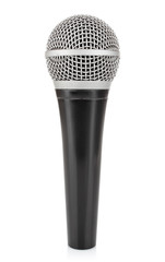 black metallic microphone isolated on white background