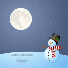 Snowman at night staring at the Moon