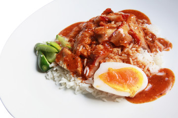 rice with bbq and crispy pork