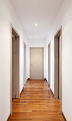interior, modern long corridor, nobody inside