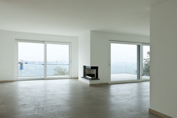 new apartement, large space with fireplace, window