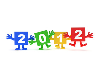 2012 calendar background - happy colored cubes with hands up