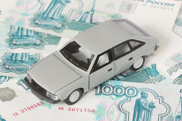 Car on background of money