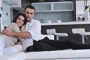 happy young couple relax at home