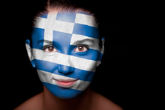 Portrait of a woman with the flag of the Greece