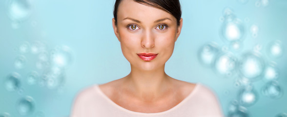 Close-up portrait of sexy caucasian young woman with beautiful e